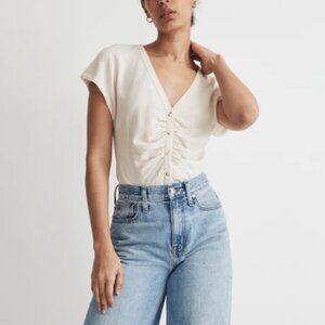 Madewell Linen Ruched Button Front Top